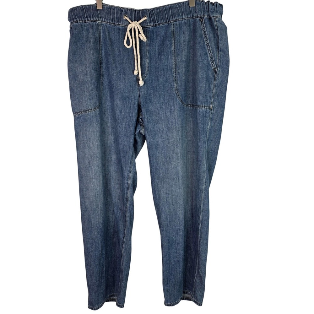 J. CREW Light Feel Drawstring Jeans Womens 34 Blue Medium Wash Relaxed Tapered